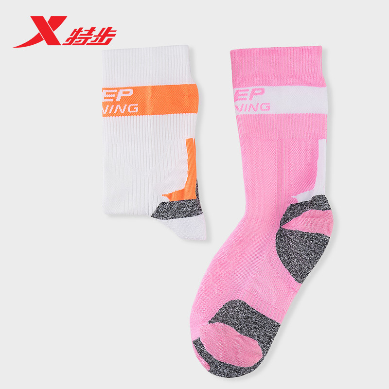 特步国人竞速丨驳速袜跑步袜毛巾袜子女款专业马拉松42公里长筒袜