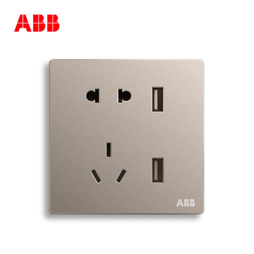 ABB开关插座轩致无边框朝霞金二位USB插座五孔墙壁插座AF293-PG