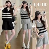 T恤宽松休闲两件套装 大码 针织冰丝假两件短袖 薄款 200斤潮 孕妇夏季