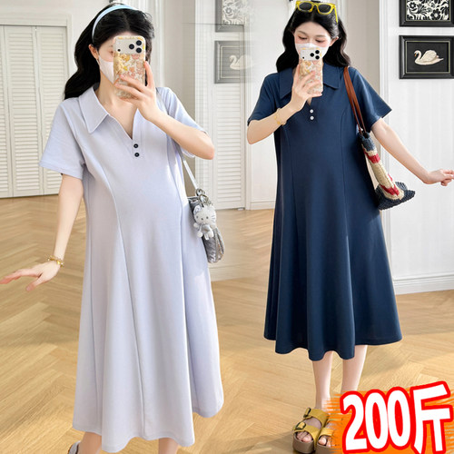 大码孕妇夏季V领过膝连衣裙200斤