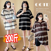 高级感短袖 薄款 条纹T恤女宽松显瘦简约针织上衣200斤 孕妇夏季 大码