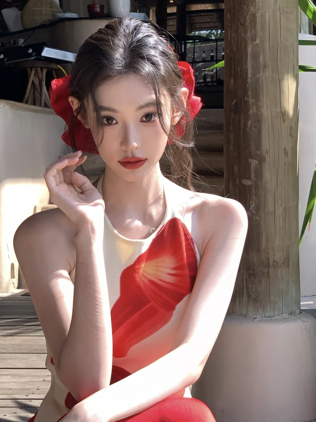 迪迪不畏同款红色大肠发圈女法式高级感超大号缎面低马尾头绳发饰