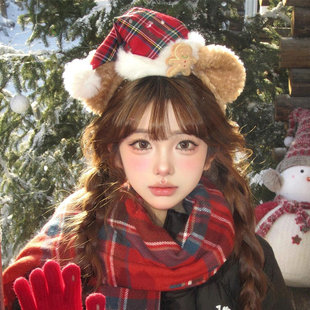 港迪圣诞帽达菲熊发箍2025年新款女款头箍可爱游乐园拍照头饰发饰