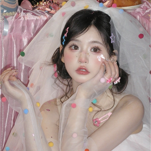 彩色球球多巴胺头纱领证求婚登记头饰新娘结婚蓬蓬纱生日拍照道具