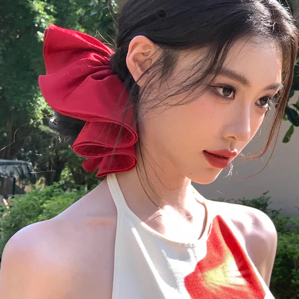 红色缎面大肠发圈发饰喜庆发绳