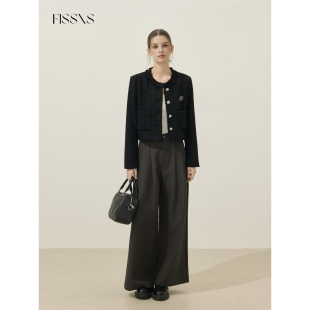 FISSXS 春季新款小香风纽扣呢料短款外套长袖休闲轻奢夹克女装