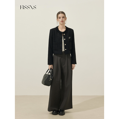 FISSXS 春季新款小香风纽扣呢料短款外套长袖休闲轻奢夹克女装