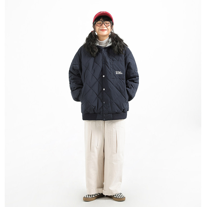 FISSXS 冬季新款菱形格加厚棉衣休闲宽松情侣可脱卸帽棉服/男女