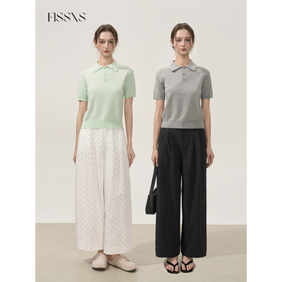 FISSXS 春夏翻领针织POLO衫纽扣短款休闲百搭简约显瘦短袖上衣女