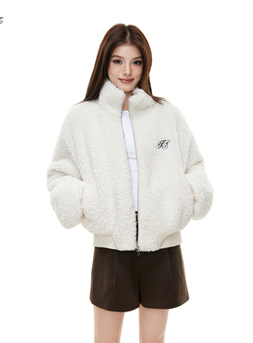 FISSXS 羊羔毛拉链刺绣外套女韩系立领摇粒绒冬季休闲保暖外套女
