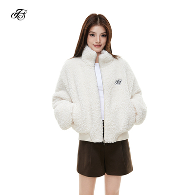 FISSXS 羊羔毛拉链刺绣外套女韩系立领摇粒绒冬季休闲保暖外套女