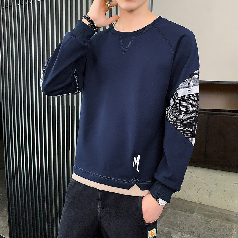 大码拼接印花卫衣 男生港风休闲宽松上衣打底衫6723P26图片