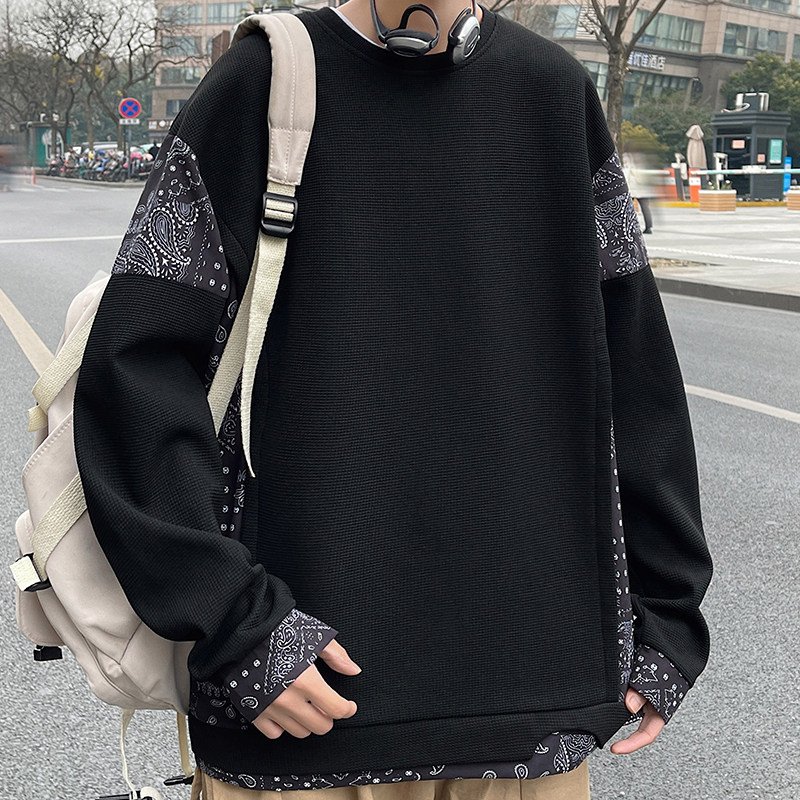 主推大码卫衣！拼接刺绣卫衣男港风休闲百搭上衣Y6727P32,男装卫衣,星座914