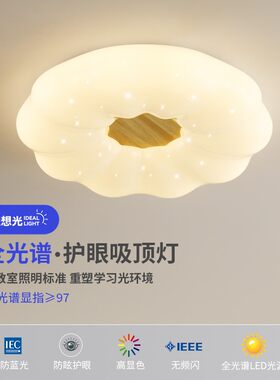 北欧奶油风南瓜灯网红卧室灯护眼儿童房创意星星吸顶灯木艺灯具