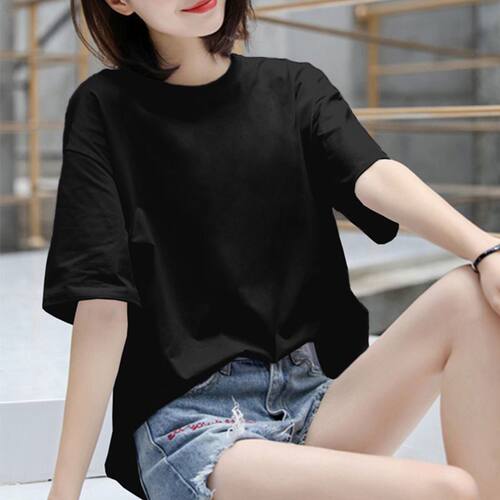 100%纯棉t恤女短袖纯色夏季新款宽松大码体恤韩版半袖百搭上衣服