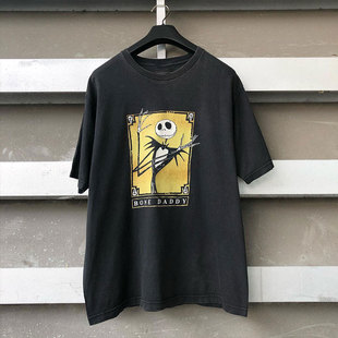 欧美复古街头潮流宽松情侣款 潮牌男女短袖 T恤 Daddy乐队美式 Bone