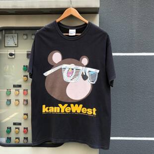 Kanye West侃爷同款辍学小熊hiphop高街情侣短袖美式复古纯棉T恤