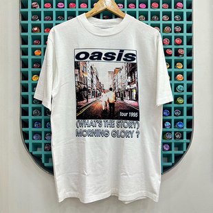 Oasis绿洲摇滚乐队宽松落肩版型做旧质感vintage古着潮牌短袖T恤