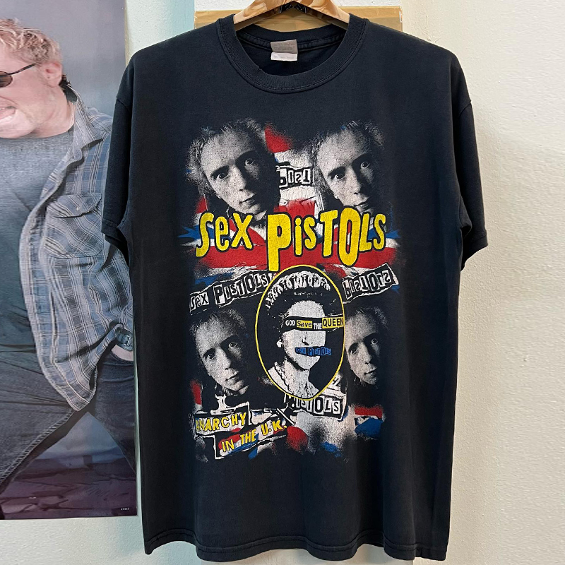 性手枪乐队美式小领口短袖T恤棉