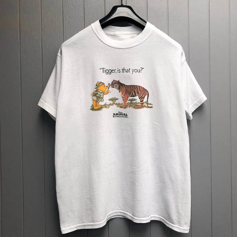 老虎和小熊卡通动漫周边oversize学院风氛围感纯棉短袖男女T恤潮