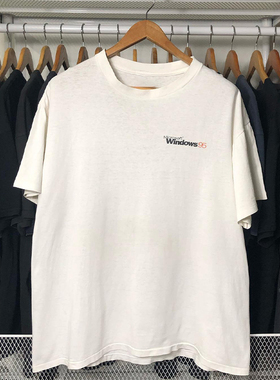 Windows95简约字母oversize学院风潮流复古短袖男女纯棉小领口T恤