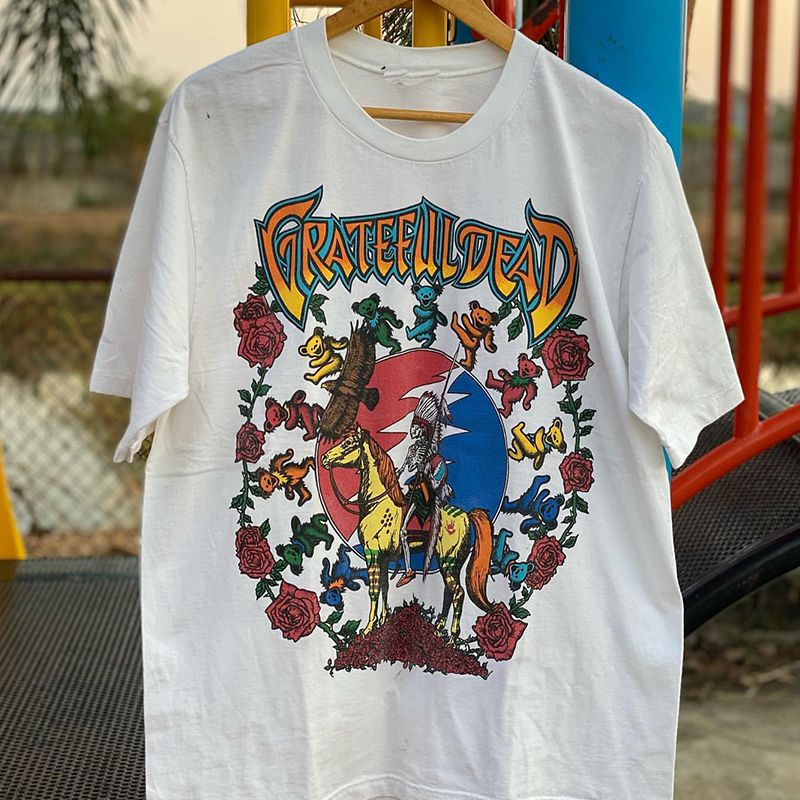 Grateful Dead感恩而死乐队周边创意卡通小熊美式复古潮牌短袖T恤