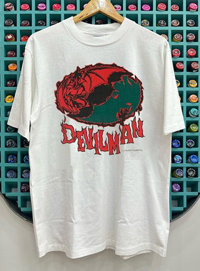 DEVILMAN暗黑动漫vintage古着短袖T恤高级感oldschool小领口半袖