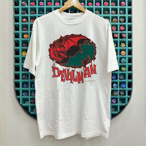 DEVILMAN暗黑动漫vintage古着短袖T恤高级感oldschool小领口半袖