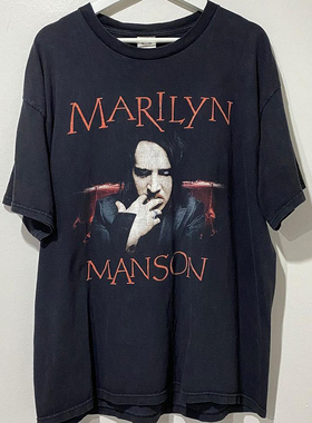 Marilyn Manson玛丽莲曼森小领口纯棉摇滚短袖男女高街嘻哈T恤潮