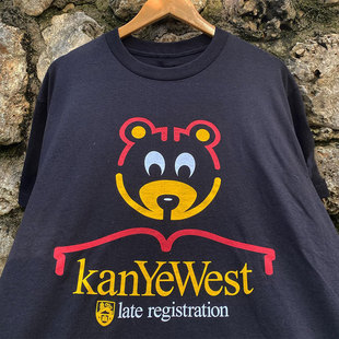辍学熊侃爷kanyewest摇滚嘻哈重磅短袖vintage美式复古街头风T恤