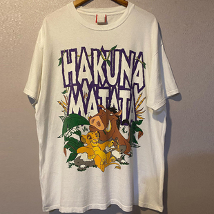 T恤 潮牌小众百搭情侣短袖 Hakuna Matata复古卡通动漫盐系ins美式