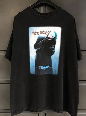 蝙蝠侠2黑暗骑士小丑Joker暗黑风oldschool潮流复古短袖男女T恤棉