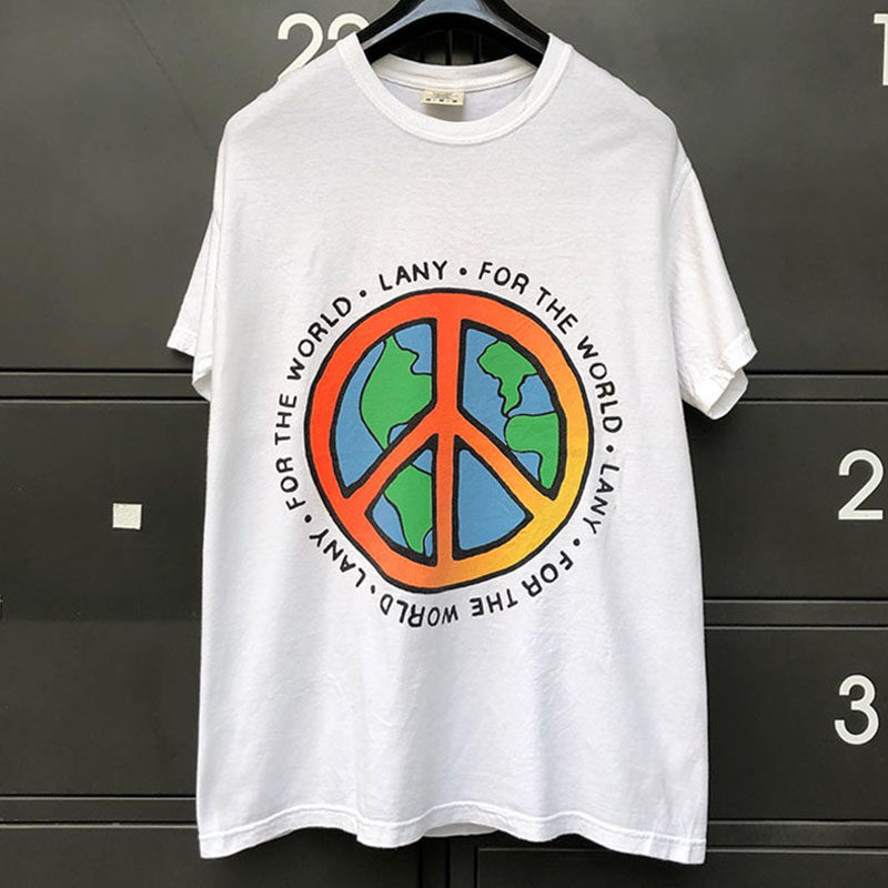 美式复古地球插画印花短袖T恤波普艺术时尚潮流落肩半截袖男上衣