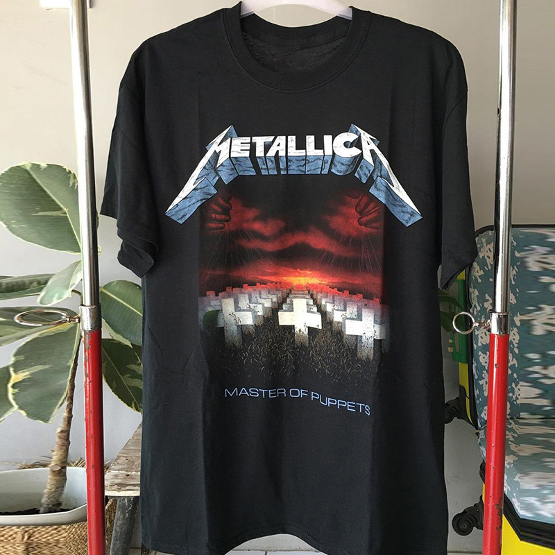 Metallica乐队美潮炸街摇滚复古vintage短袖男女慵懒风五分袖T恤