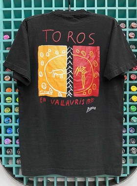Toros斗牛潮牌印花短袖T恤oversize美式重磅棉慵懒复古圆领体恤衫