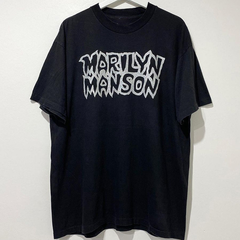 marilyn manson玛丽莲曼森摇滚字母复古chic短袖男女痞帅百搭t恤