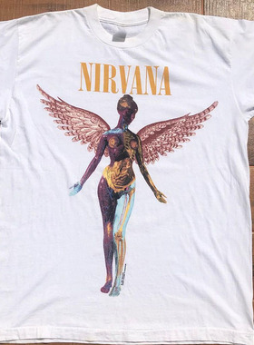 nirvana涅槃天使嘻哈ins文艺白色短袖男女同款cityboy街头宽松T恤