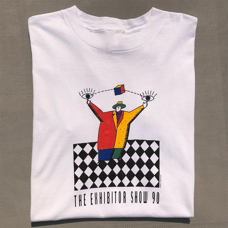 创意设计感涂鸦小众oldschool学院风潮流落肩短袖男女纯棉圆领t恤