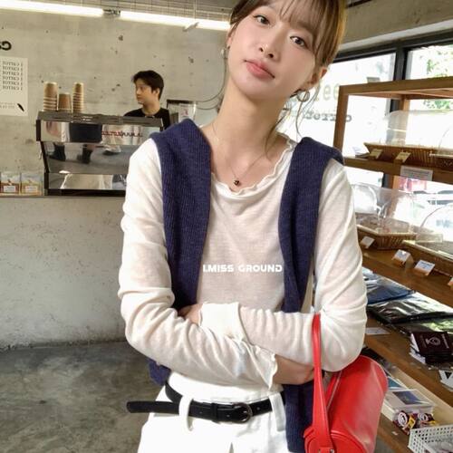 imiss 软糯温柔感木耳边亲肤贴身内搭长袖打底衫女2025早春新款