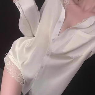 高级感睡裙家居服套装 纯欲宽松衬衫 女 性感睡衣长袖 桑蚕丝2026新款