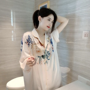 真丝夏季牡丹花衬衫睡裙