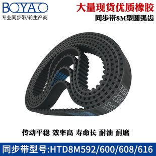 616齿距=8mm圆弧齿工业传动带齿形带 608 橡胶同步带HTD8M592 600