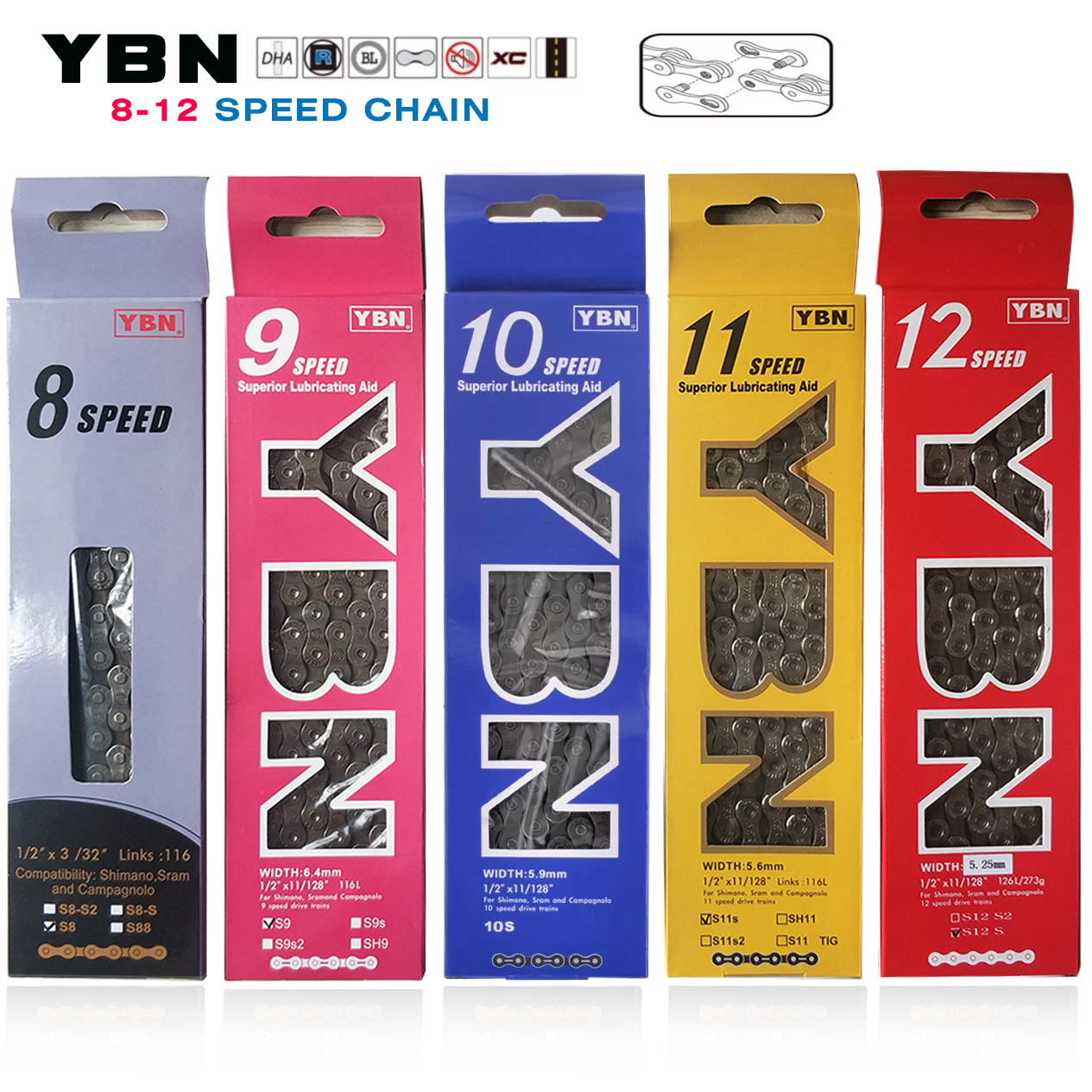 新款雅邦YBN自行车山地车公路车10速/20速/30速链条带魔术扣S10S