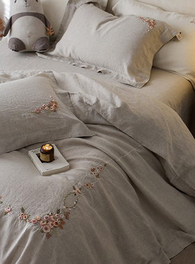 镇店之宝汉麻亚麻手工绣花四件套天然纯麻雨露麻汉麻刺绣床上用品