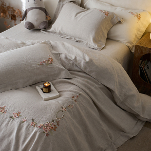 镇店之宝汉麻亚麻手工绣花四件套天然纯麻雨露麻汉麻刺绣床上用品