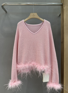 【ALALA EMELIA】11660千金风法式复古鸵鸟毛衣羽毛袖口针织衫