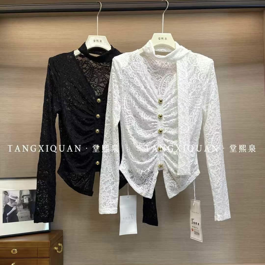 【TXQ堂家】32039春款修身T恤百搭长袖上衣泉熙正品女装蕾丝修身