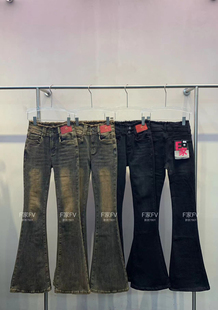78011高腰显瘦喇叭百搭牛仔裤 F家