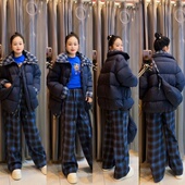 配腰包 一手长保暖羽绒服外套 漫步茶茶 CHA809上新格子包包款