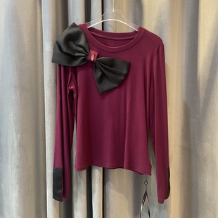 长袖 5089春秋季 上衣T恤蝴蝶结立体图案 修身